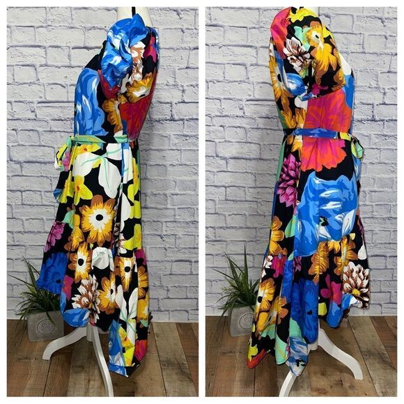 Christopher John Rogers Dress Womens small Black Blue Puff Sleeve Floral Target - Picture 6 of 14